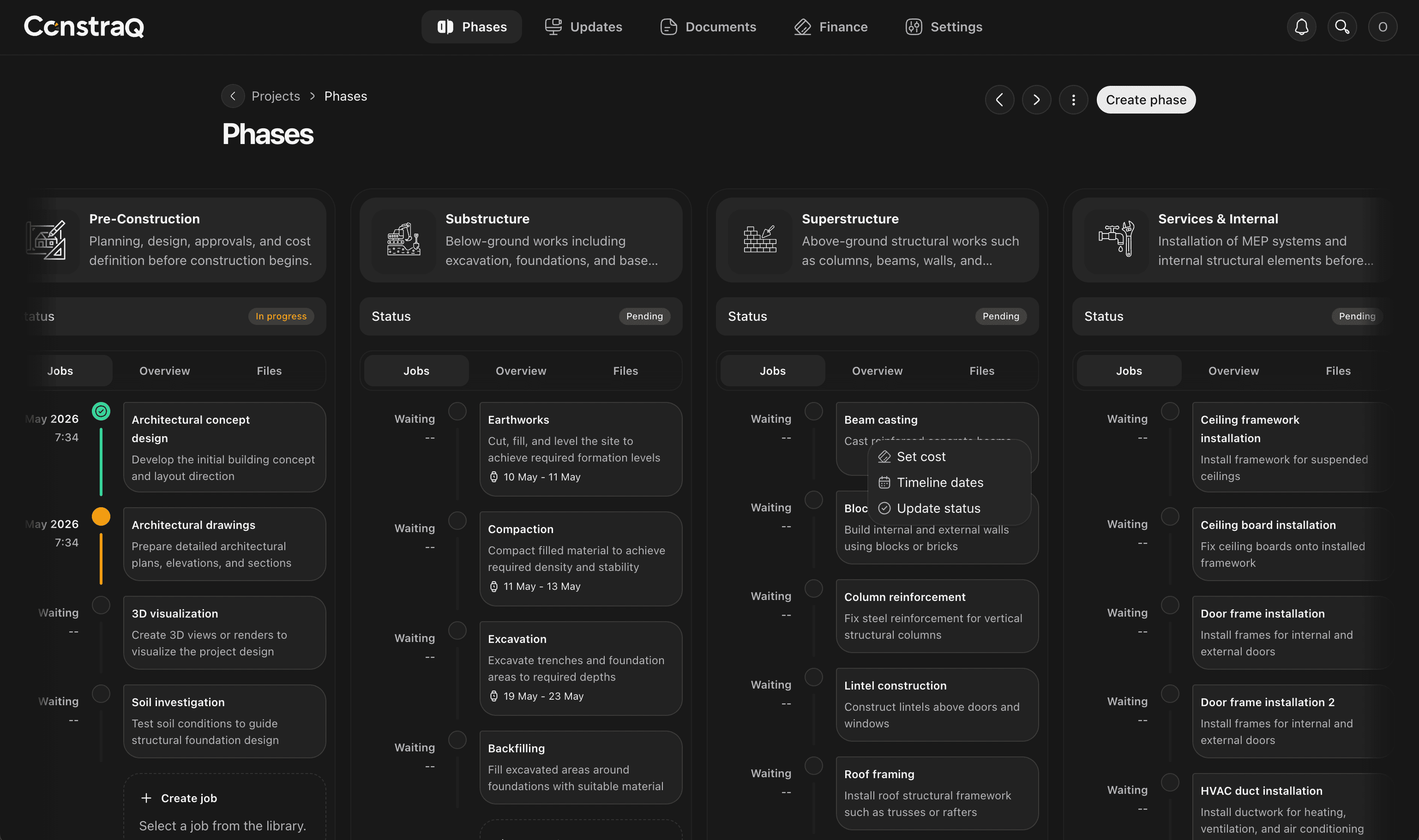 ConstraQ web project phase dashboard